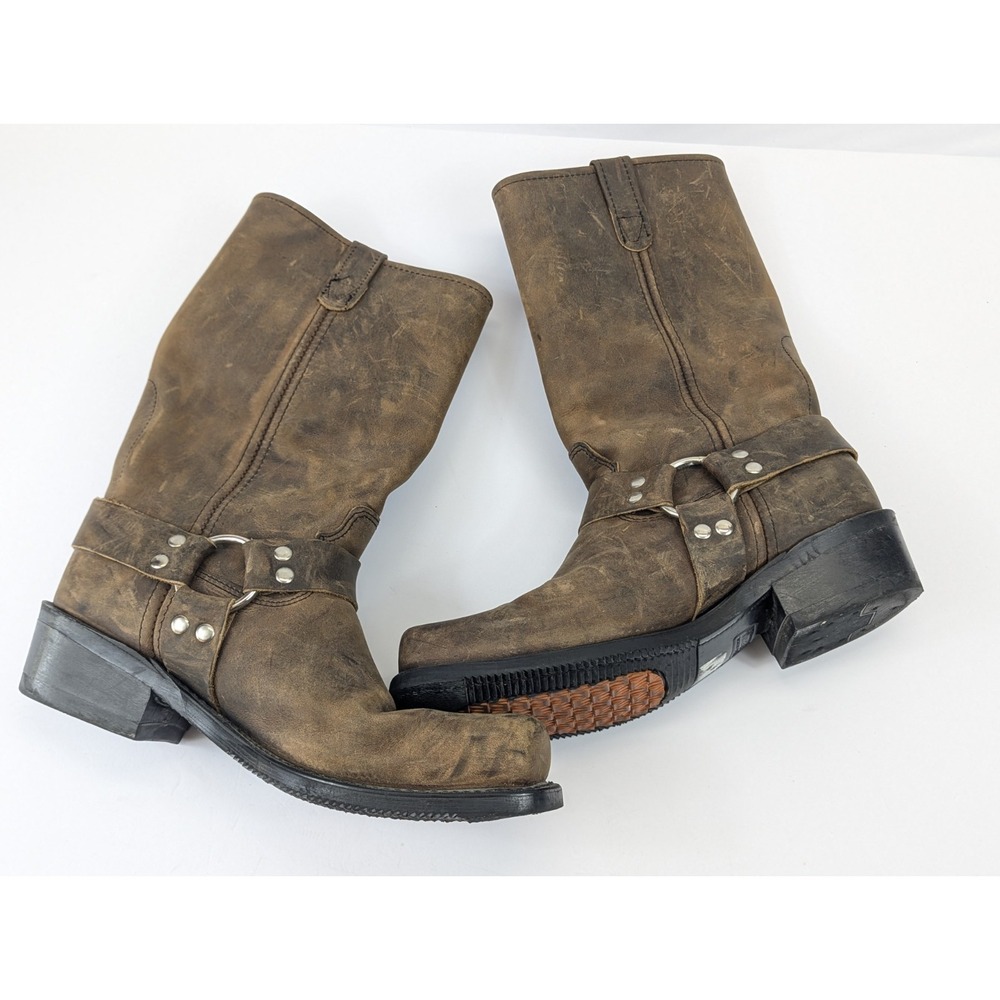 Double H Harness Boot Mens 11 D Brown Leather HH Biker Boots Square Toe Riding